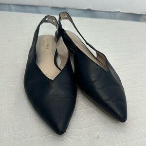 Cole Haan Merrit Leather Slingback Pointed Toe Flats in Black